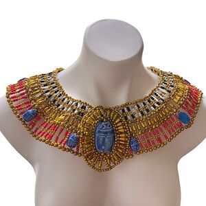 Ancient Egyptian Revival Beaded Scarab Collar
Necklace Handmade Statement Piece